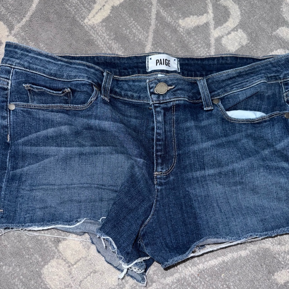 PAIGE Classic Blue Denim Mini Shorts